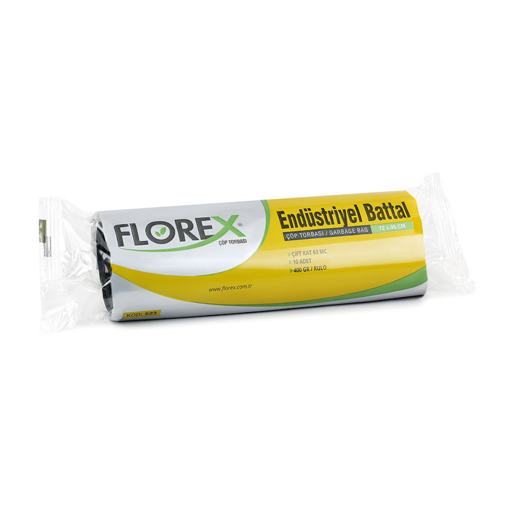 Florex Endüstriyel Battal Boy Siyah Çöp Poşeti 72x95 cm 10’lu Rulo