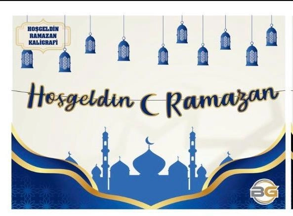 Hoşgeldin Ramazan Lacivert Kaligrafi Banner Altın Varaklı