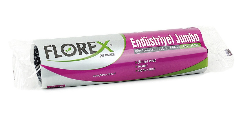 Florex Endüstriyel Jumbo Boy Siyah Çöp Poşeti 80x110 cm 10’lu Rulo
