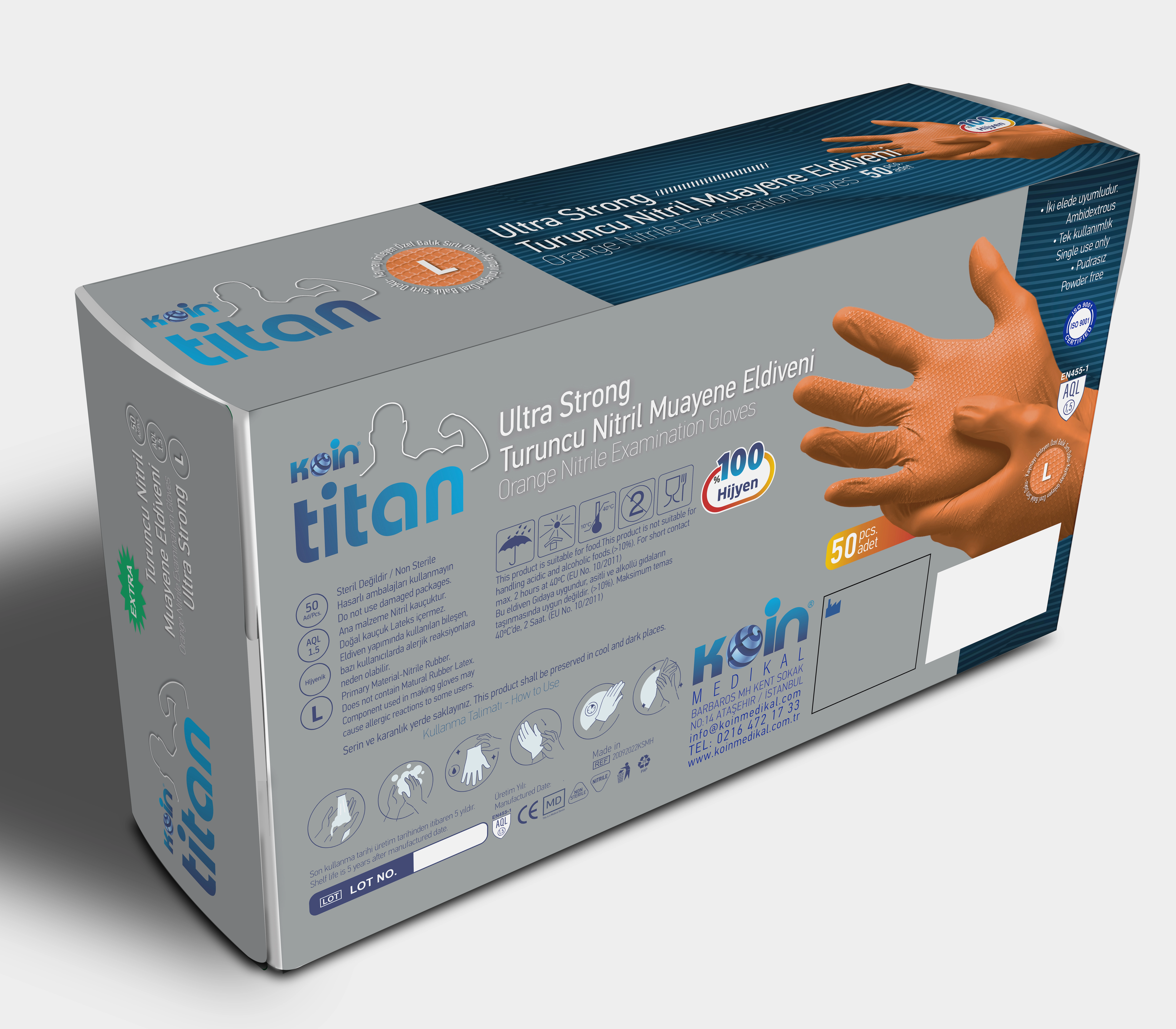 Koinsmh Ekstra Kalın Turuncu Nitril Eldiven Elmas Dokulu L