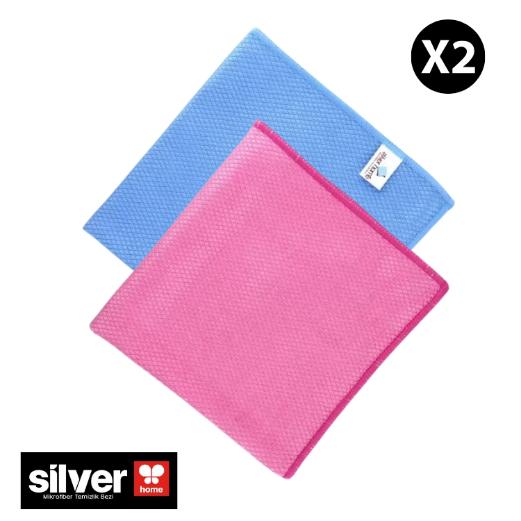 Silver Home Mikrofiber 40x40cm 2’li Baklava Desen Cam Temizlik Bezi – Mavi & Pembe