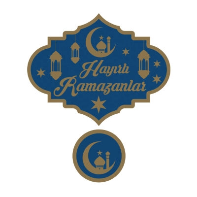 Hayırlı Ramazanlar Kapı & Duvar Süsü Lacivert Altın Yazılı | 2 Parça