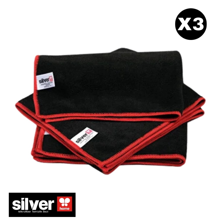 Silver Home Shadow Mikrofiber Temizlik Bezi 40x40 cm 365 GSM 3’lü Kırmızı Overloklu
