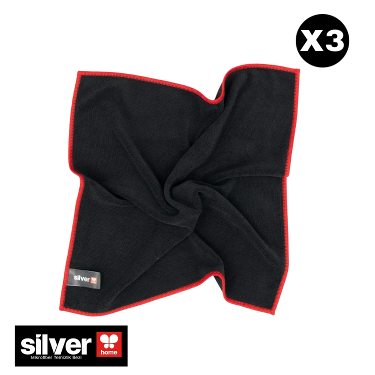 Silver Home Shadow Mikrofiber Temizlik Bezi 40x40 cm 365 GSM 3’lü Kırmızı Overloklu