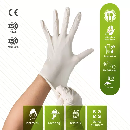 Dolphin Pudralı Lateks Muayene Eldiveni Büyük (L) Boy 100 Adet