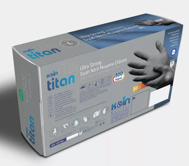 Koinsmh Ekstra Kalın Siyah Nitril Eldiven Elmas Dokulu L 50 Adet