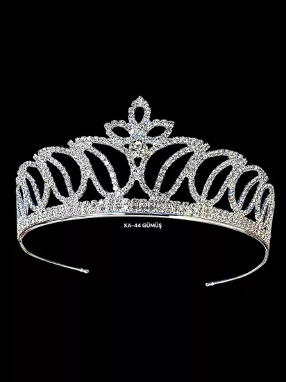 Metal Taşlı Gelin Tacı | Gümüş |