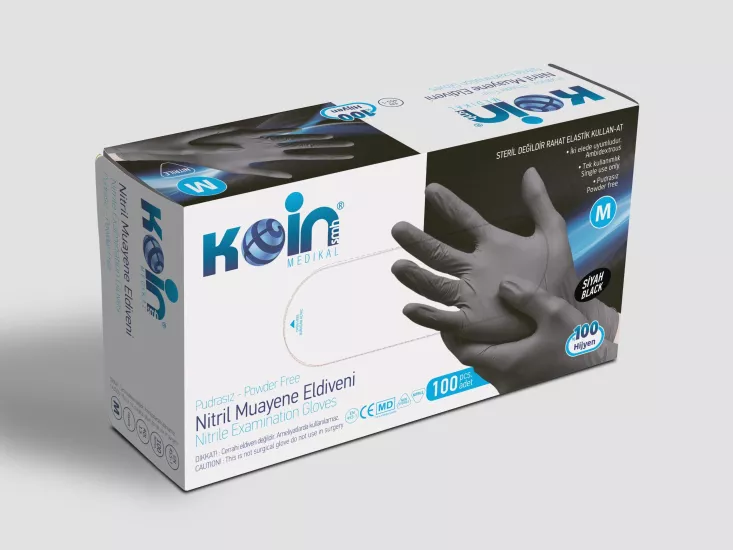 Koinsmh Nitril Siyah Pudrasız Muayene Eldiveni Orta Boy | 100 Adet |