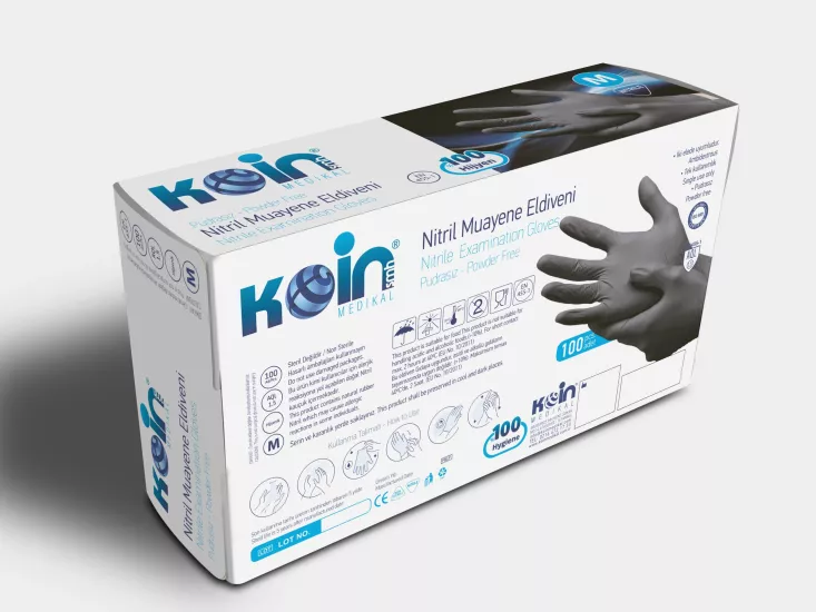 Koinsmh Nitril Siyah Pudrasız Muayene Eldiveni Orta Boy | 100 Adet |