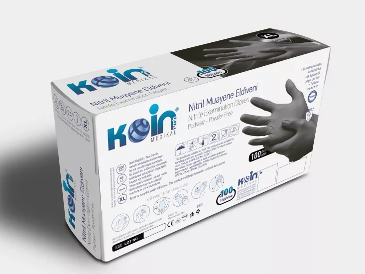 Koinsmh Nitril Siyah Pudrasız Muayene Eldiveni Ekstra Büyük Boy | 100 Adet |