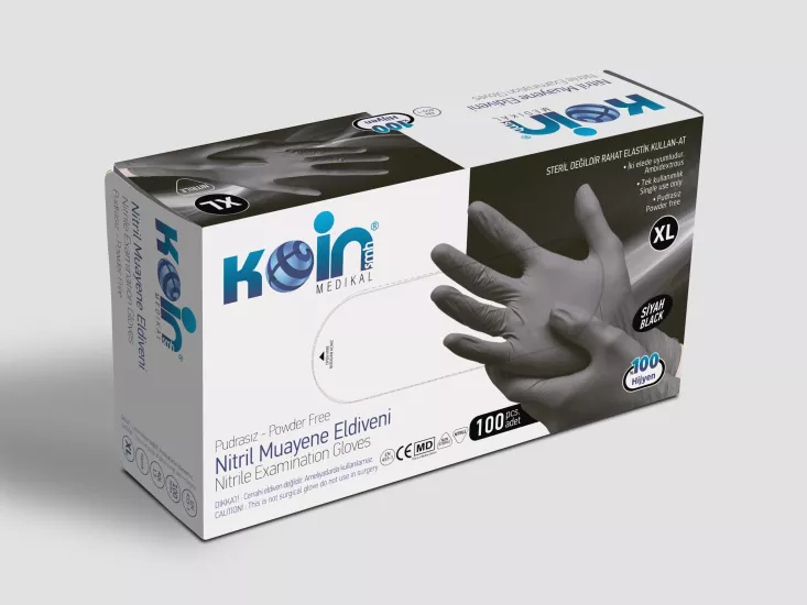 Koinsmh Nitril Siyah Pudrasız Muayene Eldiveni Ekstra Büyük Boy | 100 Adet |