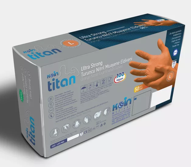 Koinsmh Ekstra Kalın Turuncu Nitril Eldiven Elmas Dokulu L 50 Adet