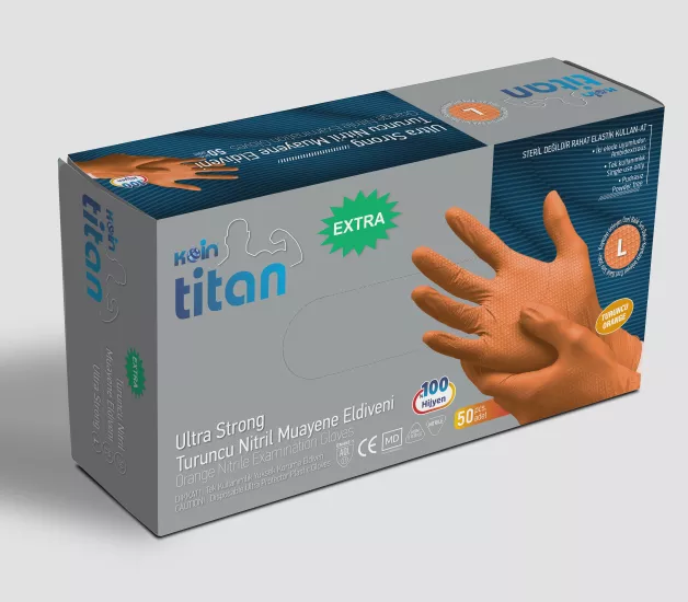 Koinsmh Ekstra Kalın Turuncu Nitril Eldiven Elmas Dokulu L 50 Adet