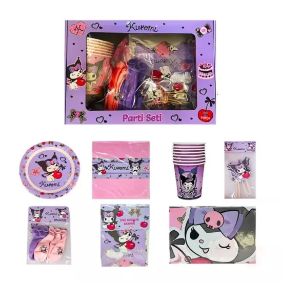Kuromi 38 Parça Doğum Günü Parti Seti | Lisanslı Parti Malzemeleri