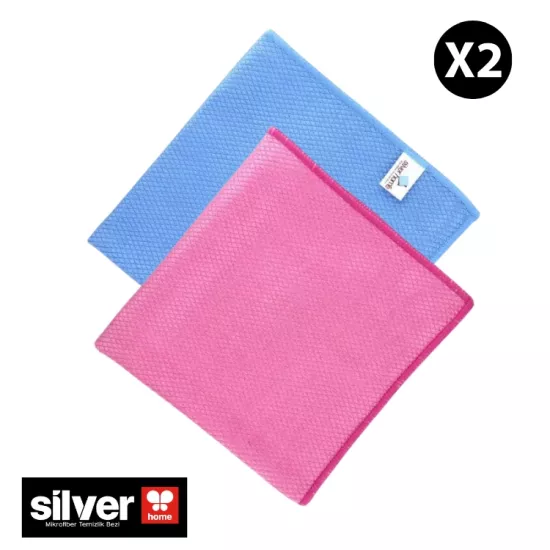 Silver Home Mikrofiber Cam Temizlik Bezi 2’li | 40x40cm Baklava Desen