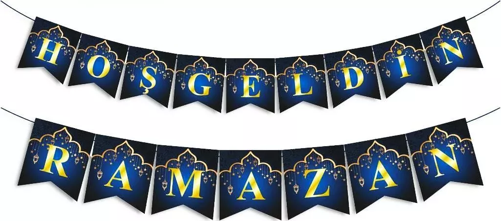 Hoş Geldin Ramazan Yaldızlı Banner Lacivert