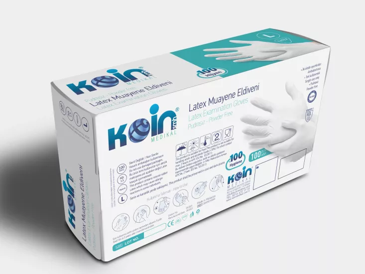 Koinsmh Pudrasız Lateks Muayene Eldiveni Büyük (L) Boy 100 Adet