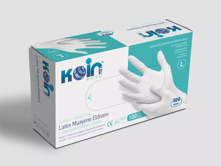 Koinsmh Pudrasız Lateks Muayene Eldiveni Büyük (L) Boy 100 Adet