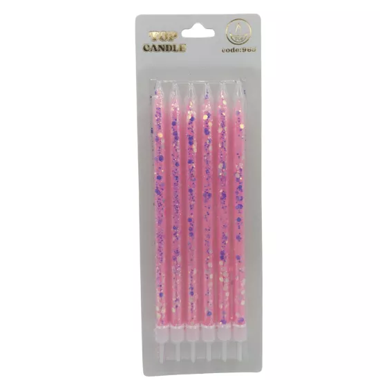 Top Candle Pembe Gümüş Pullu Doğum Günü Mumu