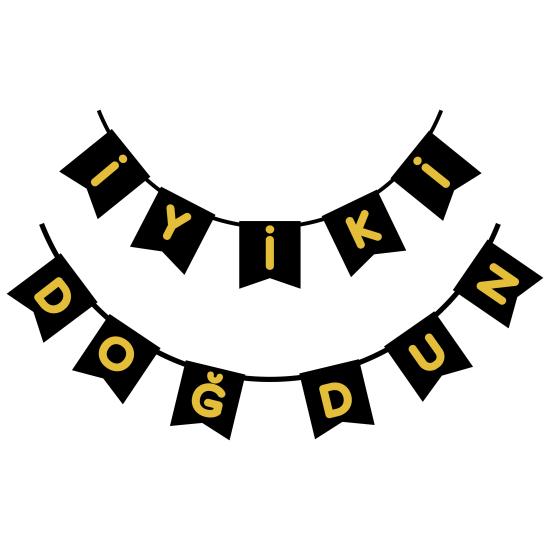 SİYAH-GOLD İYİ Kİ DOĞDUN YALDIZLI BANNER