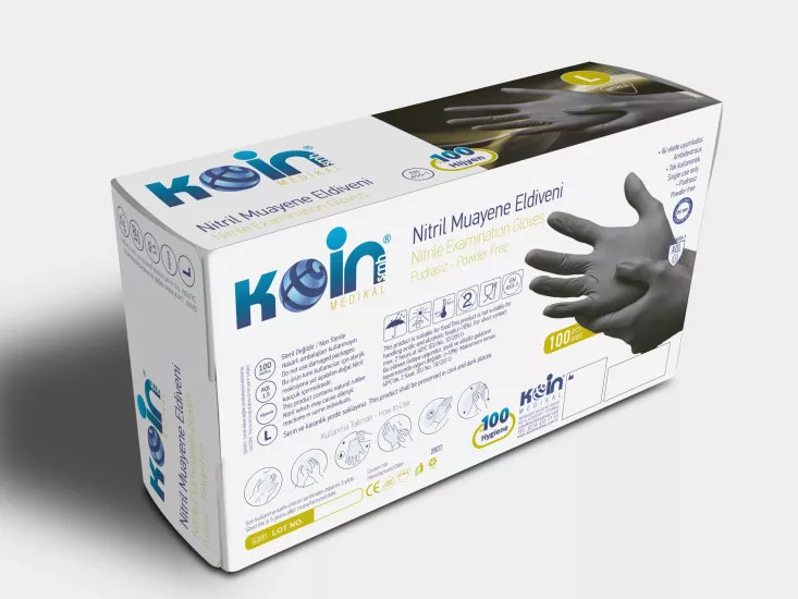 Koinsmh Nitril Siyah Pudrasız Muayene Eldiveni Büyük Boy | 100 Adet |