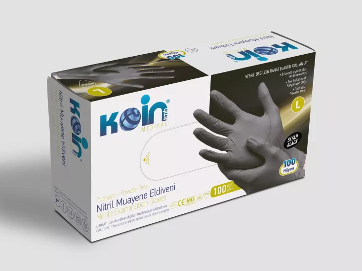 Koinsmh Nitril Siyah Pudrasız Muayene Eldiveni Büyük Boy | 100 Adet |